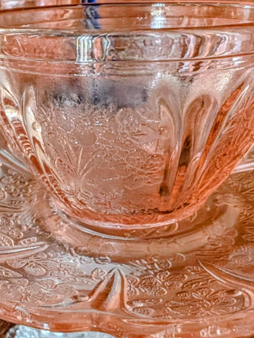 Vintage-Style Jeannette Cherry Blossom Pink Glass Depression  Cup & Saucer